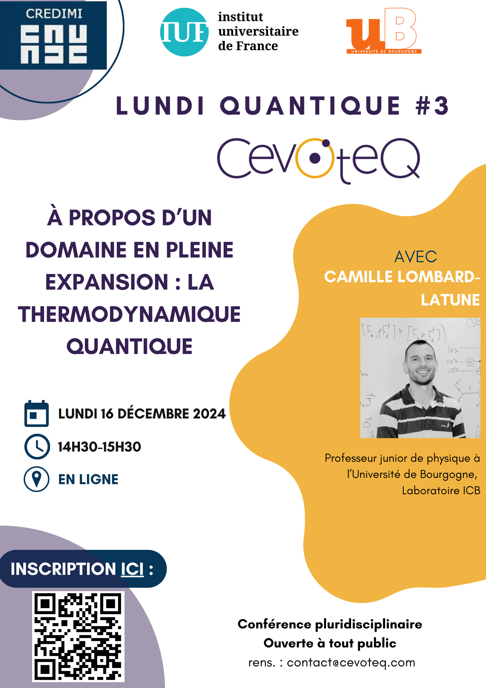 Photo de l'article : 20241216 - Lundi Quantique #3 avec Camille Lombard-Latune, Professeur junior de physique à l'Université de Bourgogne, Laboratoire ICB – « À propos d'un domaine en pleine expansion : la thermodynamique quantique »